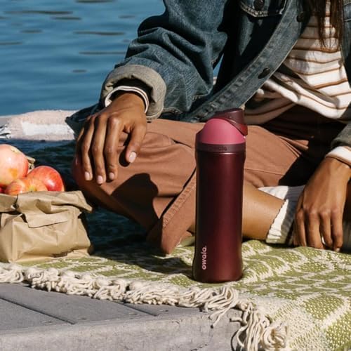 Owala FreeSip Insulated Stainless Steel Water Bottle with Straw  BPA Free Sports Water Bottle  Great for Travel  24 Oz  Black Cherry