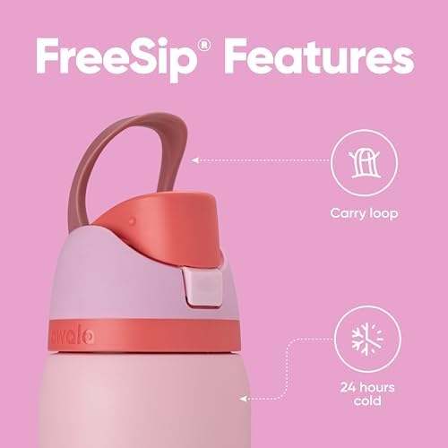 Owala FreeSip Insulated Stainless Steel Water Bottle with Straw for Sports and Travel  BPA Free Sports Water Bottle  32 oz  Pink  Angel Food Cake