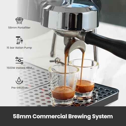 Owl Espresso Machine  15 Bar Professional Semi Automatic Espresso Maker with Milk Frother Steam Wand & 57oz Removable Water Tank  Dual Display  for Cappuccino  Latte  G3006  Stainless Steel