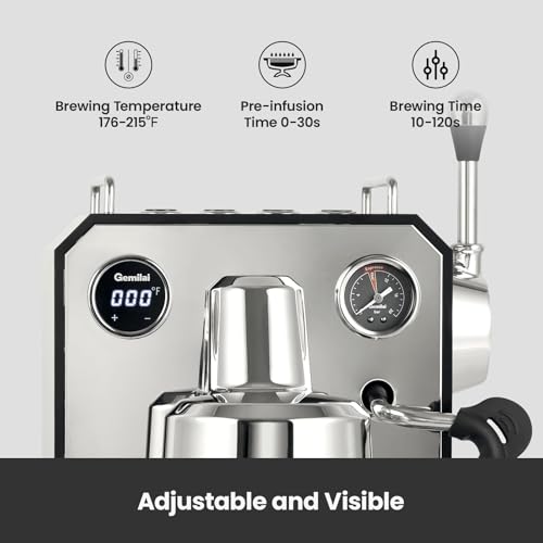 Owl Espresso Machine  15 Bar Professional Semi Automatic Espresso Maker with Milk Frother Steam Wand & 57oz Removable Water Tank  Dual Display  for Cappuccino  Latte  G3006  Stainless Steel