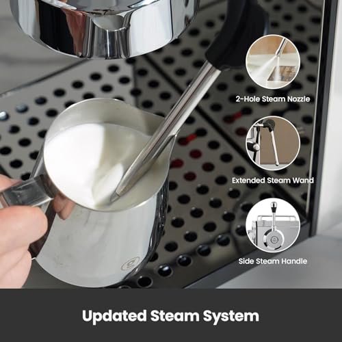 Owl Espresso Machine  15 Bar Professional Semi Automatic Espresso Maker with Milk Frother Steam Wand & 57oz Removable Water Tank  Dual Display  for Cappuccino  Latte  G3006  Stainless Steel
