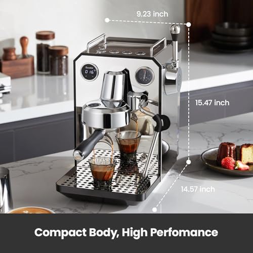 Owl Espresso Machine  15 Bar Professional Semi Automatic Espresso Maker with Milk Frother Steam Wand & 57oz Removable Water Tank  Dual Display  for Cappuccino  Latte  G3006  Stainless Steel