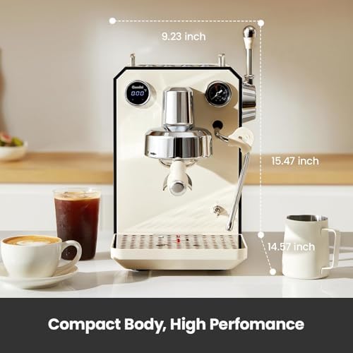 Owl Espresso Machine  15 Bar Professional Semi Automatic Espresso Maker with Milk Frother Steam Wand  57oz Removable Water Tank  Dual Display  for Cappuccino  Latte at home  G3006  Ivory White