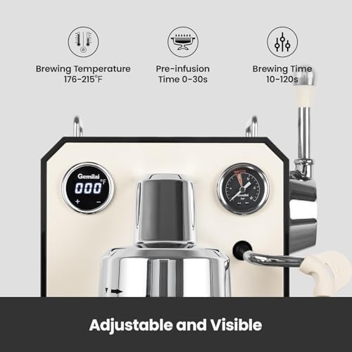 Owl Espresso Machine  15 Bar Professional Semi Automatic Espresso Maker with Milk Frother Steam Wand  57oz Removable Water Tank  Dual Display  for Cappuccino  Latte at home  G3006  Ivory White