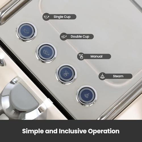 Owl Espresso Machine  15 Bar Professional Semi Automatic Espresso Maker with Milk Frother Steam Wand  57oz Removable Water Tank  Dual Display  for Cappuccino  Latte at home  G3006  Ivory White