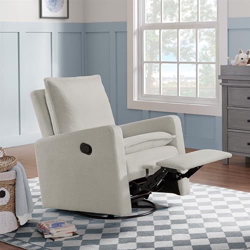 Oxford Baby Uptown Upholstered Swivel Glider and Recliner Nursery Chair  Boucle White