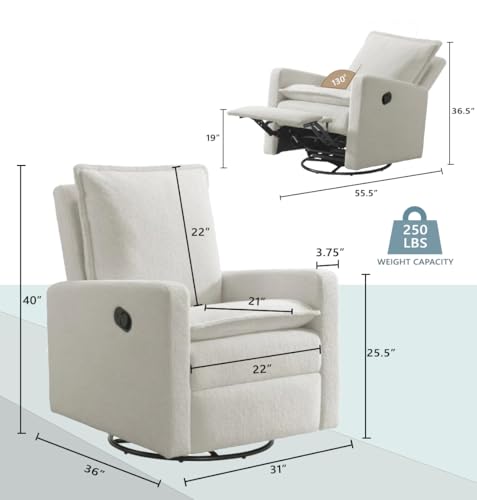 Oxford Baby Uptown Upholstered Swivel Glider and Recliner Nursery Chair  Boucle White