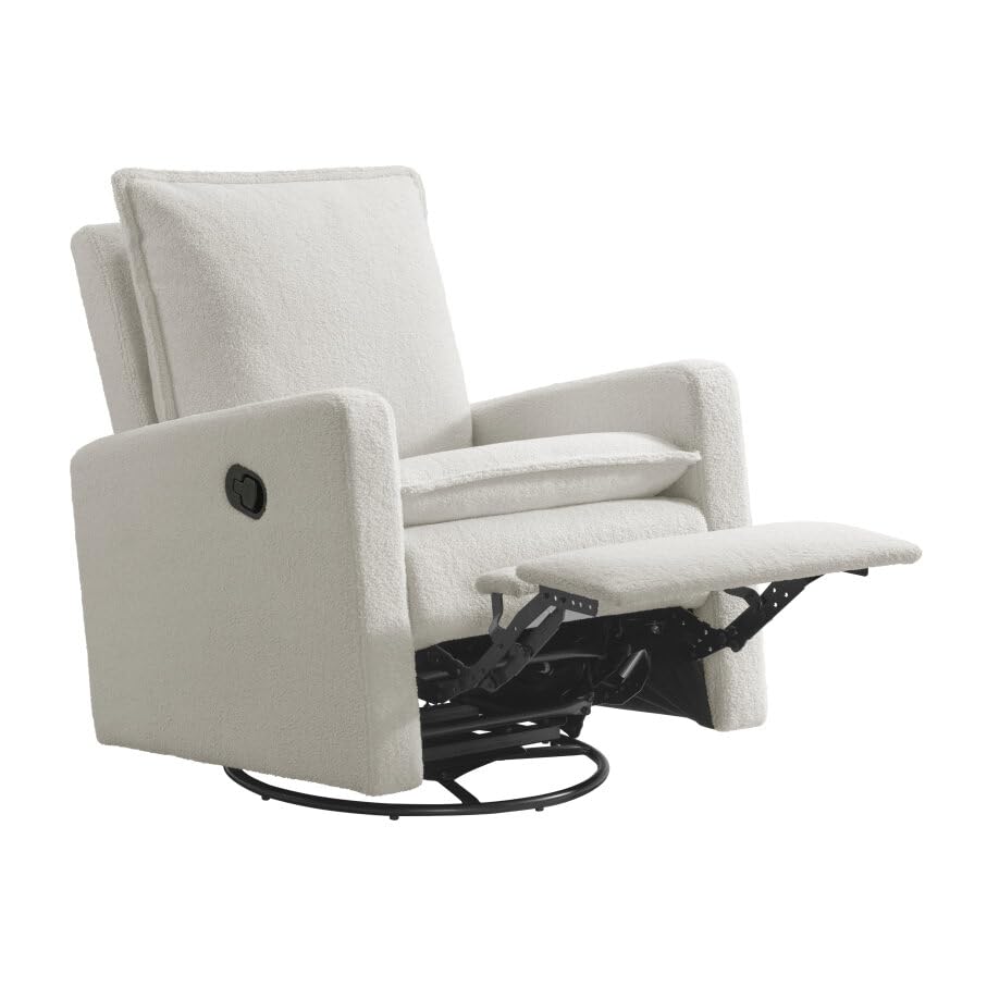 Oxford Baby Uptown Upholstered Swivel Glider and Recliner Nursery Chair  Boucle White