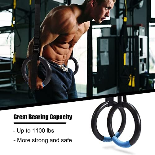 PACEARTH Gymnastic Rings 1100lbs Capacity with 14 76ft Adjustable Buckle Straps Pull Up Exercise Rings Non Slip Rings for Home Gym Full Body Workout