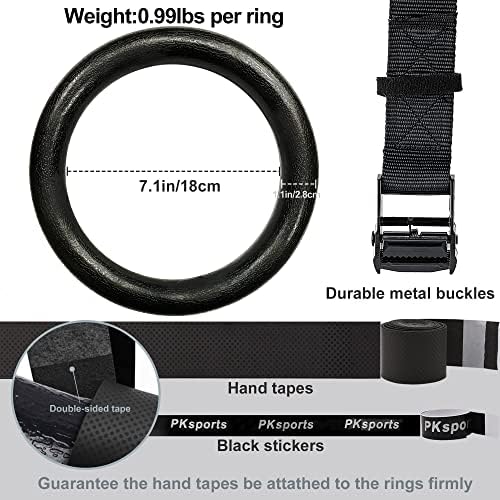 PACEARTH Gymnastic Rings 1100lbs Capacity with 14 76ft Adjustable Buckle Straps Pull Up Exercise Rings Non Slip Rings for Home Gym Full Body Workout