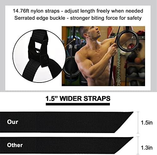 PACEARTH Gymnastic Rings 1100lbs Capacity with 14 76ft Adjustable Buckle Straps Pull Up Exercise Rings Non Slip Rings for Home Gym Full Body Workout