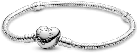 PANDORA Moments Heart Clasp Snake Chain Bracelet   Compatible Moments Charms   Gift for Her   Sterling Silver   With Gift Box