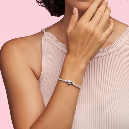 PANDORA Moments Heart Clasp Snake Chain Bracelet   Compatible Moments Charms   Gift for Her   Sterling Silver   With Gift Box