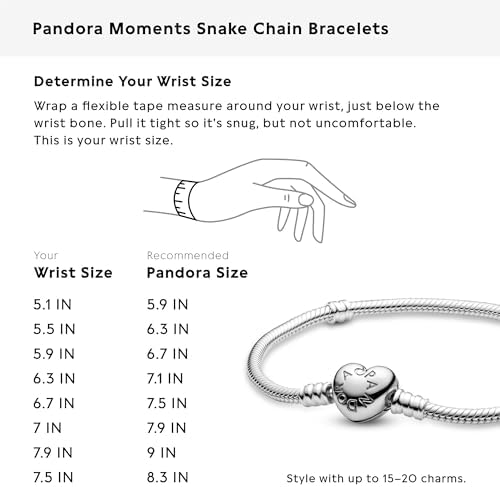 PANDORA Moments Heart Clasp Snake Chain Bracelet   Compatible Moments Charms   Gift for Her   Sterling Silver   With Gift Box