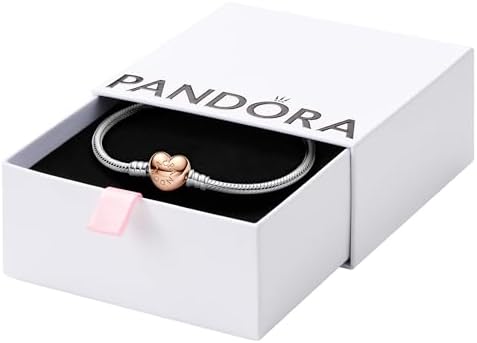 PANDORA Moments Heart Clasp Snake Chain Bracelet   Compatible Moments Charms   Gift for Her   Sterling Silver   With Gift Box