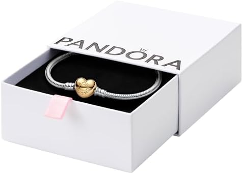 PANDORA Moments Heart Clasp Snake Chain Bracelet   Compatible Moments Charms   Gift for Her   Sterling Silver   With Gift Box