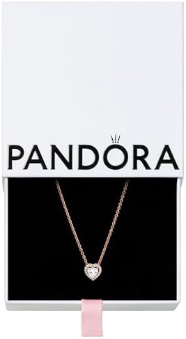 PANDORA Sparkling Heart Collier Necklace   Adjustable Jewelry with Lobster Clasp   Gift for Her   14k Rose Gold & Cubic Zirconia   With Gift Box   17 7