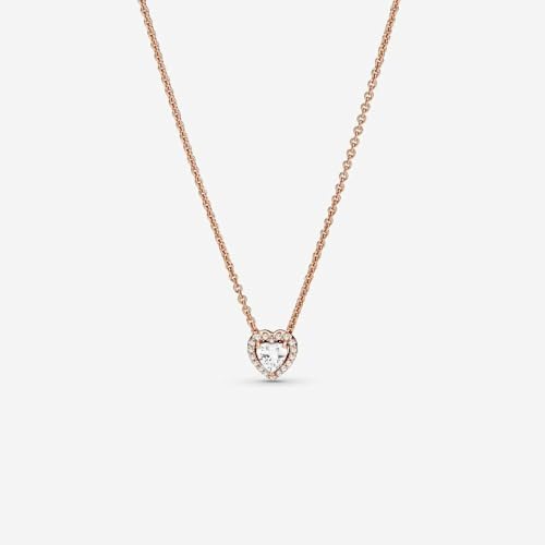 PANDORA Sparkling Heart Collier Necklace   Adjustable Jewelry with Lobster Clasp   Gift for Her   14k Rose Gold & Cubic Zirconia   With Gift Box   17 7