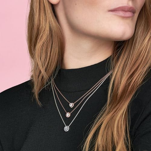 PANDORA Sparkling Heart Collier Necklace   Adjustable Jewelry with Lobster Clasp   Gift for Her   14k Rose Gold & Cubic Zirconia   With Gift Box   17 7