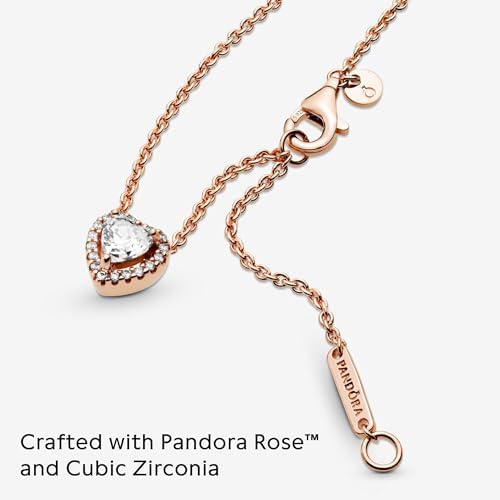 PANDORA Sparkling Heart Collier Necklace   Adjustable Jewelry with Lobster Clasp   Gift for Her   14k Rose Gold & Cubic Zirconia   With Gift Box   17 7