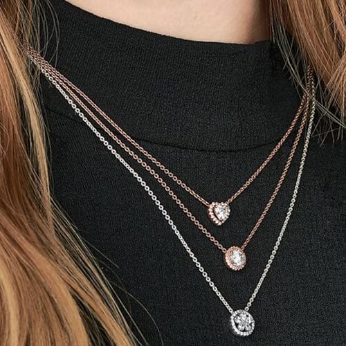 PANDORA Sparkling Heart Collier Necklace   Adjustable Jewelry with Lobster Clasp   Gift for Her   14k Rose Gold & Cubic Zirconia   With Gift Box   17 7