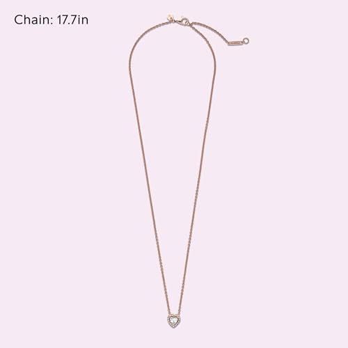PANDORA Sparkling Heart Collier Necklace   Adjustable Jewelry with Lobster Clasp   Gift for Her   14k Rose Gold & Cubic Zirconia   With Gift Box   17 7
