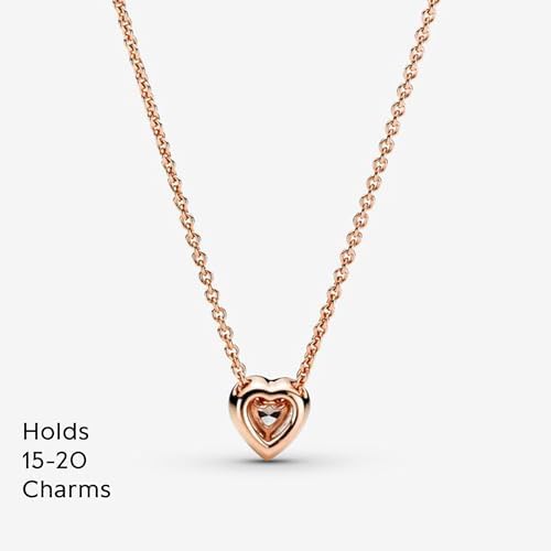 PANDORA Sparkling Heart Collier Necklace   Adjustable Jewelry with Lobster Clasp   Gift for Her   14k Rose Gold & Cubic Zirconia   With Gift Box   17 7