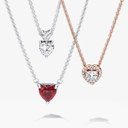 PANDORA Sparkling Heart Collier Necklace   Adjustable Jewelry with Lobster Clasp   Gift for Her   14k Rose Gold & Cubic Zirconia   With Gift Box   17 7