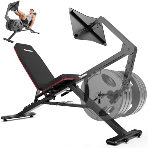 PASYOU Leg Press Machine for Home Gym   Adjustable Foot Plate Weight Bench with Leg Extension  Compact Footprint Workout Bench for Glutes  Quads & Hamstrings  Compatible with 1 and 2 Weight Plates