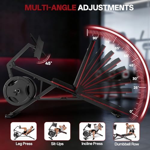 PASYOU Leg Press Machine for Home Gym   Adjustable Foot Plate Weight Bench with Leg Extension  Compact Footprint Workout Bench for Glutes  Quads & Hamstrings  Compatible with 1 and 2 Weight Plates