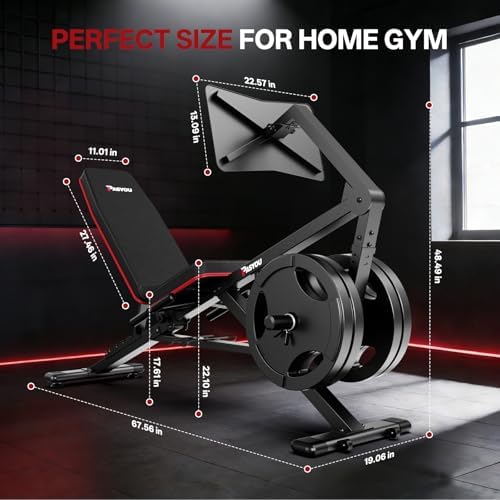 PASYOU Leg Press Machine for Home Gym   Adjustable Foot Plate Weight Bench with Leg Extension  Compact Footprint Workout Bench for Glutes  Quads & Hamstrings  Compatible with 1 and 2 Weight Plates
