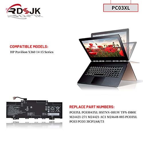 PC03XL Laptop Battery for HP Pavilion X360 14 14 DW 14 DY 14 DH 14 BA 14 CD 15 ER 14 DW0021NA 14 DY0003NS 14 DH0006TX 15 ER0125OD 15 ER0024NF HSTNN OB1W M24421 271 M24421 AC1 M24648 005 11 55V 43 3Wh