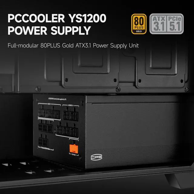 PCCOOLER CPS YS1200 Power Supply  1200W 80 Plus Gold Certified Fully Modular PCIe 5 1 & ATX 3 1 Gaming PSU  Wide Compatibility  135mm FDB Fan  Full Japan Electrolytic Capacitors   12 Year Warranty