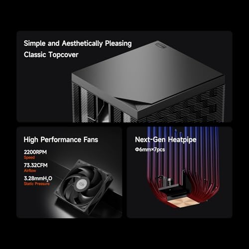 PCCOOLER CPU Air Cooler Dual Tower  7 6mm Heatpipes  120mm Hydraulic PWM Fan  Anti Deformation Bracket  Wavy Fin Stack  Copper Reflow Base  Intel LGA1851/1700 & AMD AM5 Compatible RT720 TC BK 
