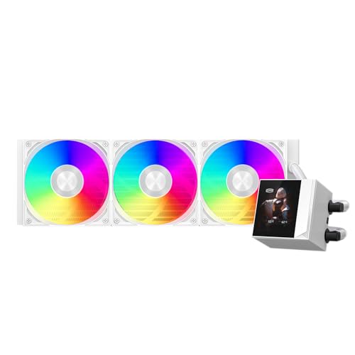 PCCOOLER CPU Cooler  360mm AIO Liquid Cooling  High Performance Pump  2 4  IPS Display  CPS ARGB Water Cooling with Quiet F5 R120 Fans DC360 White 