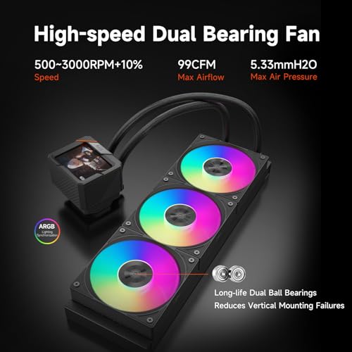 PCCOOLER Liquid Freezer AIO CPU Cooler  3 5 inch IPS Display  360mm ARGB Water Cooling  Durable Dual Ball Bearing Fan  Compatible with AM4/AM5  LGA115X/1200/1700/1851  CPS GT360 Black
