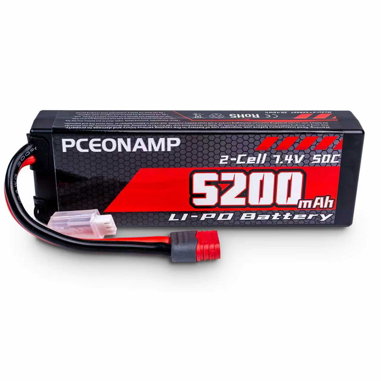 PCEONAMP 7 4V Lipo Battery 2S 50C 5200mAh Lipo Hard Case with T plug for RC Car Trucks 1/7 1/8 1/10 RC Vehicles