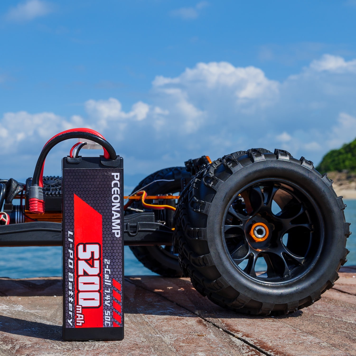 PCEONAMP 7 4V Lipo Battery 2S 50C 5200mAh Lipo Hard Case with T plug for RC Car Trucks 1/7 1/8 1/10 RC Vehicles