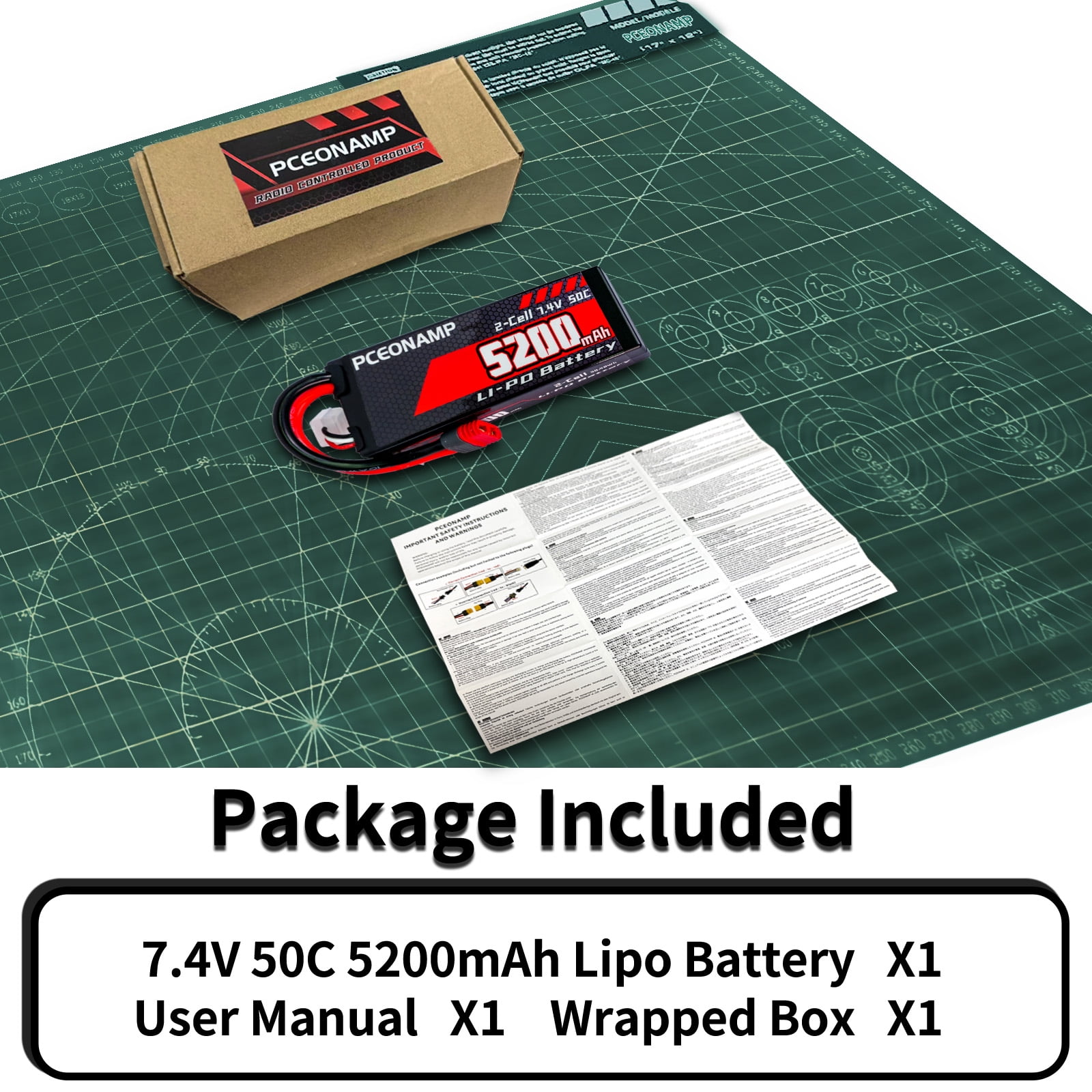 PCEONAMP 7 4V Lipo Battery 2S 50C 5200mAh Lipo Hard Case with T plug for RC Car Trucks 1/7 1/8 1/10 RC Vehicles