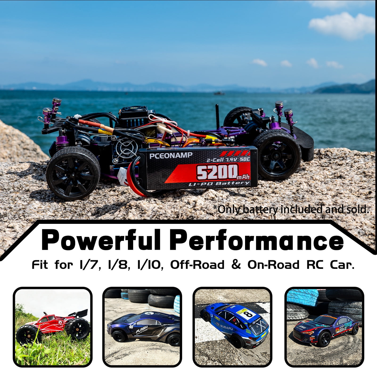 PCEONAMP  5200mAh 2S Lipo Battery 7 4V  Battery with XT60 Plug Hard Case fit for 1/8 1/10 RC Vehicles Car Slash RC Buggy Truggy RC Airplane UAV Drone
