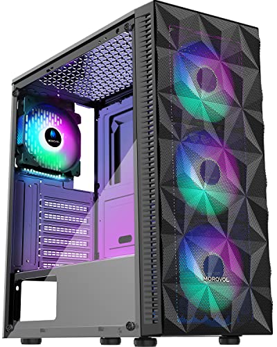 PC Case Pre Install 4 RGB Fans  ATX Gaming Computer Case with Diamond Shaped Mesh Front & Tempered Glass Side Panel  USB 3 0 Airflow Mid Tower case 621