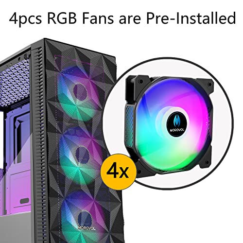 PC Case Pre Install 4 RGB Fans  ATX Gaming Computer Case with Diamond Shaped Mesh Front & Tempered Glass Side Panel  USB 3 0 Airflow Mid Tower case 621