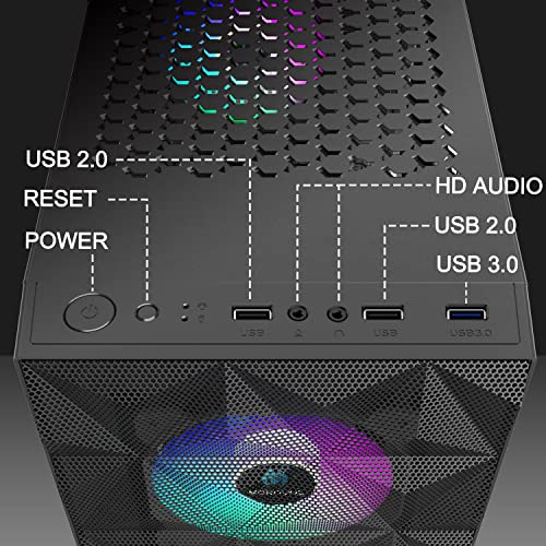 PC Case Pre Install 4 RGB Fans  ATX Gaming Computer Case with Diamond Shaped Mesh Front & Tempered Glass Side Panel  USB 3 0 Airflow Mid Tower case 621