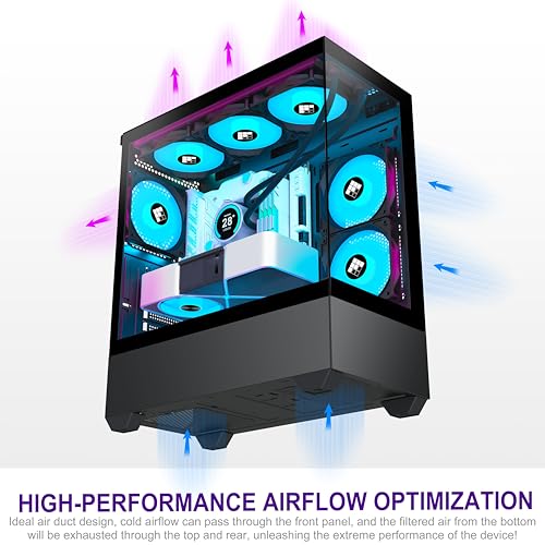 PC Case   Pre Installed 6 PWM ARGB Fan  ATX Mid Tower Gaming PC Case Type C  FOIFKIN  Black  F1 