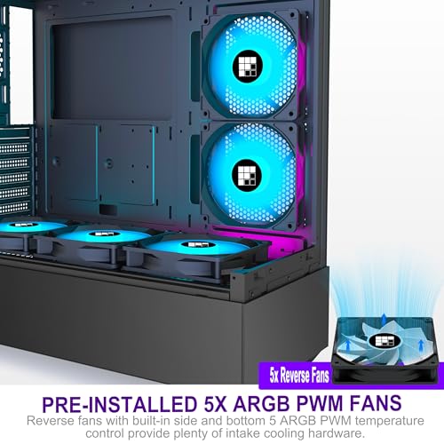 PC Case   Pre Installed 6 PWM ARGB Fan  ATX Mid Tower Gaming PC Case Type C  FOIFKIN  Black  F1 