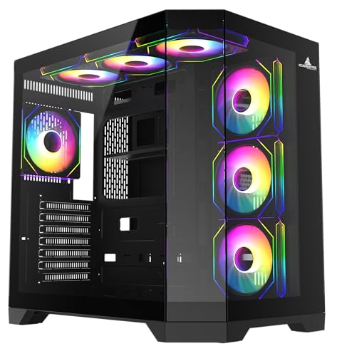 PC Gaming ATX Case Iceberg Crystal Edge Full Panoramic View Three Sides Tempered Glass Window with Seven high Performance Fans aRGB  Black