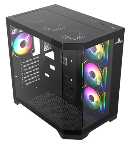 PC Gaming ATX Case Iceberg Crystal Edge Full Panoramic View Three Sides Tempered Glass Window with Seven high Performance Fans aRGB  Black