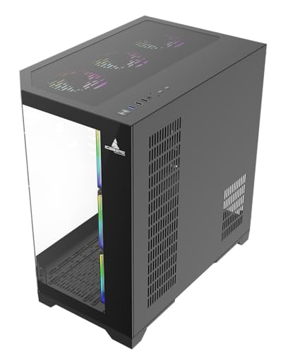 PC Gaming ATX Case Iceberg Crystal Edge Full Panoramic View Three Sides Tempered Glass Window with Seven high Performance Fans aRGB  Black
