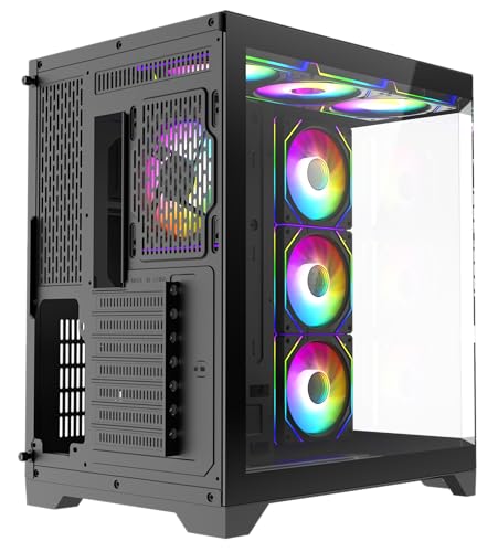 PC Gaming ATX Case Iceberg Crystal Edge Full Panoramic View Three Sides Tempered Glass Window with Seven high Performance Fans aRGB  Black 