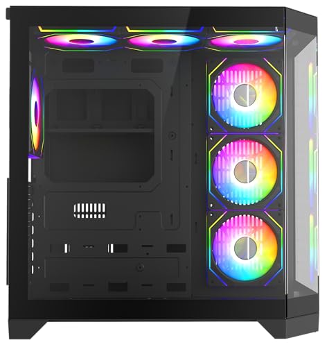 PC Gaming ATX Case Iceberg Crystal Edge Full Panoramic View Three Sides Tempered Glass Window with Seven high Performance Fans aRGB  Black 